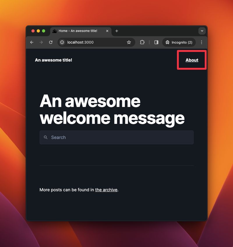 About page is visible in the top right menu